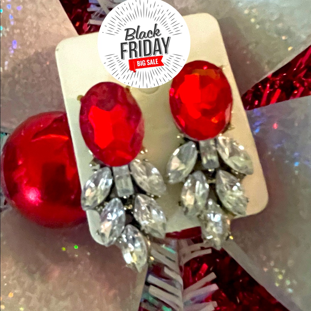 Holiday Earrings Red Crystal Post Style Design